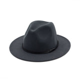 Fedora Hat Black Leather Belt Ladies Hat Decoration Felt Hats For Women Wool Blend Simple British Style Men's Panama Hat Mart Lion Dark gray One Size 