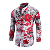 Chemise Slim Homme Men's Outfits Floral Shirt Streetwear Vintage Chinese Style Long Sleeve Dress Shirts Blouses Tops Mart Lion 1078-Red L 50-55KG 