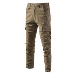 100% Cotton Men's Cargo Trousers Casual Pants Zipper Multi-pockets Streetwear Pants Mart Lion 30 Khaki 