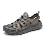Men's Sandals Beach Sandals Soft Summer Shoes Genuine Leather Outdoor Roman Mart Lion 8912-gray 38 