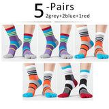 5 Pairs Lot Men's Summer Cotton Toe Socks Striped Contrast Colorful Patchwork Five Finger Basket Calcetines Mart Lion 2grey2blue1red  
