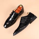 Casual Leather Shoes Men's Buckle Square Toe Dress Office Flats Wedding Party Oxfords Mart Lion Black 37 China