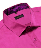 Hot Pink Designer Stretch Satin Shirts Men's Paisley Splicing Contrasting Colors Clothing Long Sleeve Social Shirts Mart Lion   