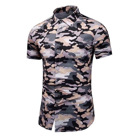 Camouflage Print Shirts Men's Clothing Short Sleeve Cotton Military Cargo Shirt Breathable Tactical Blouses Mart Lion 1065 Asian M 48kg-58kg 
