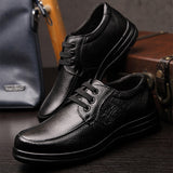  Genuine Leather Shoes Men's Flats Casual Shoes Soft Lace up Black Mart Lion - Mart Lion