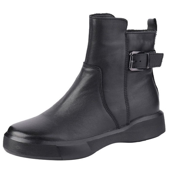  Chelsea Boots for Women Autumn Winter Leather Shoes Retro Casual Flat Ankle Platform Short Mart Lion - Mart Lion