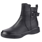 Chelsea Boots for Women Autumn Winter Leather Shoes Retro Casual Flat Ankle Platform Short Mart Lion Black 35 