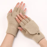 Wool Knitted Fingerless Flip Gloves Winter Warm Flexible Touchscreen Gloves Men Women Unisex Exposed Finger Mittens Glove Mart Lion Apricot  