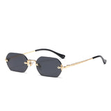 Rimless Rectangle Sunglasses Small Men Glasses Women Metal Gold Polygon Blue Shades UV400 Frameless Mart Lion Gold Black As picture 