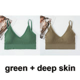 2Pcs Women Tank Crop Top Seamless Underwear Female Crop Tops Lingerie Intimates With Removable Padded Camisole Mart Lion dark skin and green L China