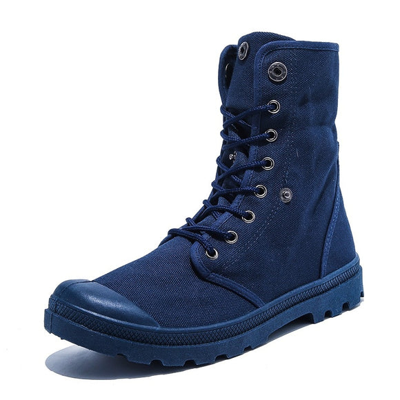 Men's Outdoor Shoes Boots Thick Soled High Top Canvas Flanging Sneakers Mart Lion Blue 39 