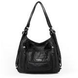 Genuine Leather Handbags Multifunction Casual Tote Bag Bagpack Mochilasr Women Shoulder Ladies bags Mart Lion Black-43  