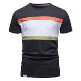Striped Cotton T-shirts Men's O-neck Slim Fit Causal Designer Summer Short Sleeve Clothing Mart Lion TS160-DarkGrey CN Size M 55-65kg 