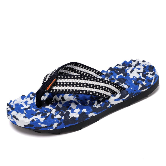 Summer Camouflage Beach Flip Flops for Men's Lightweight Outdoor Slipper Non-slip soles Mart Lion Blue 37 