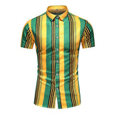 Vertical Stripe Shirt Men's Short Sleeve Slim Button Formal Dress Camisa Casual Hombre Beach Shirt Men's Blouses Tops Mart Lion C213-Green Asian M 45kg-55kg 