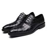 Handmade Style Men's Formal Oxford Shoes Genuine Leather Crocodile Print Green Black Lace Up Dress Mart Lion   