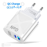 65W GaN Charger Type C PD USB Chargers For Tablet Laptop Fast Charger Quick Charge 4.0 Korean Plugs Adapter For iPhone Samsung Mart Lion EU White  