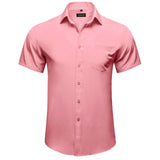 Summer Short Sleeve Shirts for Men's Single Pocket Standard Fit Button Down Purple White Solid Cotton Casual Shirt Mart Lion   