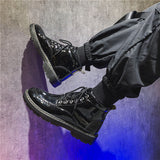 Summer Black Leather Shoes Men's High-Top All-Match Thick Bottom Increased Waterproof Boots Mid-TopTide Mart Lion   