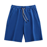 Summer Vintage Men's Casual Shorts Cotton Multicolor Drawstring Simple Sports Shorts Loose Mart Lion Klein Blue M 