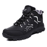 Men's Boots Water Proof Leather Winter Shoes Short Plush Black Snow Platform Outsole Non-slip Mart Lion Black 38 