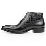 Ankle Boots Luxury Men's Lace-up style Rubber Sole Formal Crocodile Patterned Genuine Leather Dress Shoes Printing botas masculinas Mart Lion Black 38 