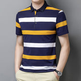 Korean Style Polo Shirt Striped Short Sleeve Summer Cool Shirt Streetwear Striped Polo Shirt Men's Tops Clothes Mart Lion   