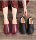  Slippers Men's Winter Match Fleece-Lined Warm Home Indoor Home Genuine Leather Cotton-Padded Shoes for The Elderly Women's Home Mart Lion - Mart Lion