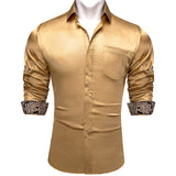 Sage Green Paisley Stretch Satin Tuxedo Shirt Contrasting Colors Long Sleeve Shirts Men's Designer Clothing Mart Lion CY-2209 M 