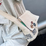 Letter Embroidered Canvas Bag Women Literary And Artistic One-Shoulder Messenger Bag Large-capacity  Fres Mart Lion   