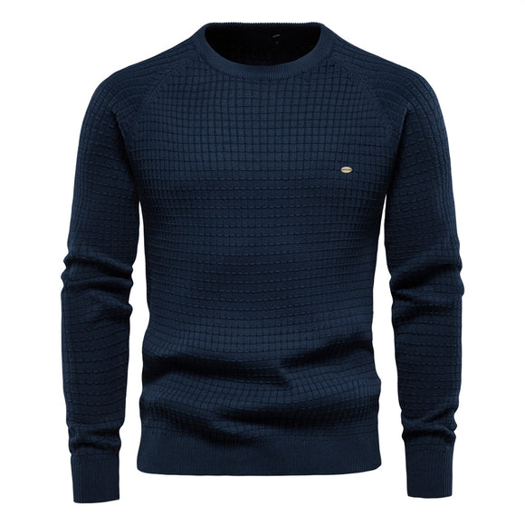 100% Cotton Men's Sweaters Soild Color O-neck Mesh Pullovers Winter Autumn Basic Sweaters Mart Lion navy EUR S 60-70kg 
