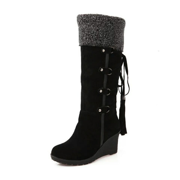 Snow Boots Women Winter Shoes Warm Cotton Cold Winter Knee Wedge Heels Plus Cute Mart Lion black 35 