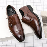 Men's Monk Shoes Luxury Leather Wedding Brown Black Classic Dress Mart Lion   