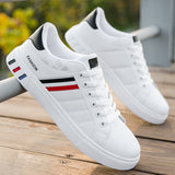 Men's Casual Shoes Lightweight Breathable White Shoes Flat Lace-Up Skateboarding Sneakers Travel Tenis Masculino Mart Lion 8618- White Red 39 