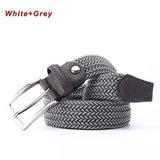 Stretch Canvas Leather Belts for Men's Female Casual Knitted Woven Military Tactical Strap Elastic Belt for Pants Jeans Mart Lion White-Grey 100cm 