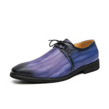 Oxford Shoes Men's Classic PU Solid Color 3D Printing Smudge Lace-Up Dress Mart Lion Blue 38 