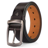 Belts for Men's Vintage Cowskin Genuine Leather Pin Buckle Waist Belt for Jeans Mart Lion Coffee China 105cm