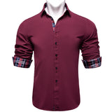 Long Sleeve Shirts For Men Solid Red Blue Black Splicing Paisley Mens Designer Clothes Camisa Masculina Men Social Dress Shirt Mart Lion   