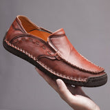 Men Handmade Shoes Genuine Leather Casual Outdoor Soft Homme Classic Ankle Non-slip Flats Trend Mart Lion Red Brown 38 