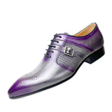 Luxury Brand Men's Dress Wedding Shoes  Brogues Leather Purple Mixed Colors Oxford Pointed Toe Mart Lion   