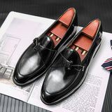 Men's Loafers Shoes Dress Slip-on Buckle Decoration Style Vintage Casual Retro Mart Lion black 38 