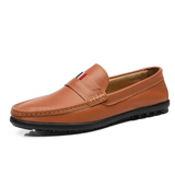 Genuine Leather Men Handmade Shoes Luxury Trendy Casual Slip on Formal Loafers Black Male Driving Peas Mart Lion Orange 38 