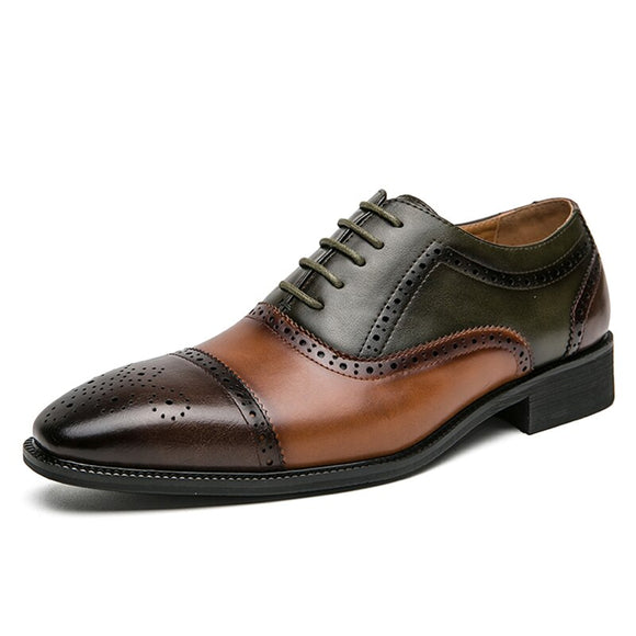 Patchwork Brogue Shoes Men's Dress Shoes Split Leather Oxfords Elegant Sapato Social Masculino Mart Lion Green brown 38 