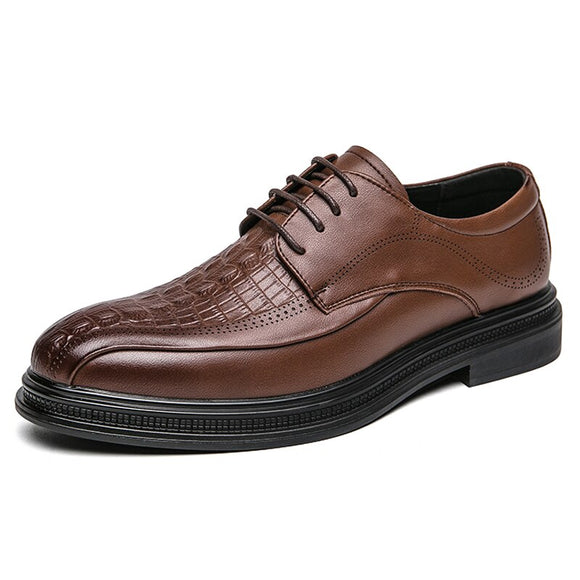 Split Leather Shoes Men's Dress Shoes Thick Sole Big Oxfords Lace Up Formal Footwear Mart Lion Brown 38 