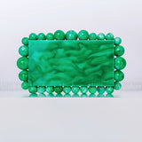 Women Clear Acrylic Box Evening Clutch Bags For Wedding Party Luxury Gold Foil Beads Purses And Handbags Designer Mart Lion Green L17.5 x W6 x H9.5cm 