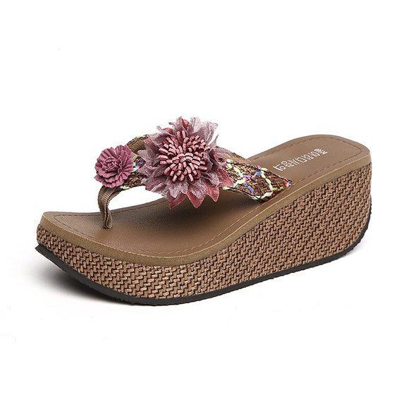 Women Trendy Slippers Ladies Wedges Flower Loafer Causal Shoes Beach Slipper Flip Flops Beach Cute Sandals Mart Lion brown 35 