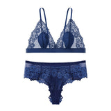 Bra Set Women Lace Thongs Lingerie Underwear Bralette Push Up Tube Tops Bras Panties Suit For Lady 1 Set Mart Lion blue S S