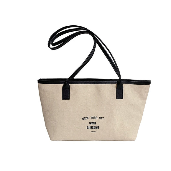 Summer Retro Simple Patchwork Handbags Strap Drawstring Casual Cotton Canvas Bag Single Shoulder Tote Bags Woman Mart Lion   