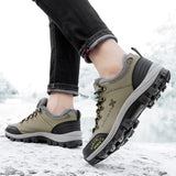 Hiking Shoes Outdoor Men's Sneakers Leather Winter Low-Top Plus Wool Men's Shoes Wear-Resistant Climbing Trekking Sports Mart Lion   