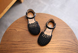 Girls Sandals Summer 1-12 Years Baby Kids Soft-soled Woven Closed Toe Sandals Children Girls Princess Hollow Shoes Mart Lion   